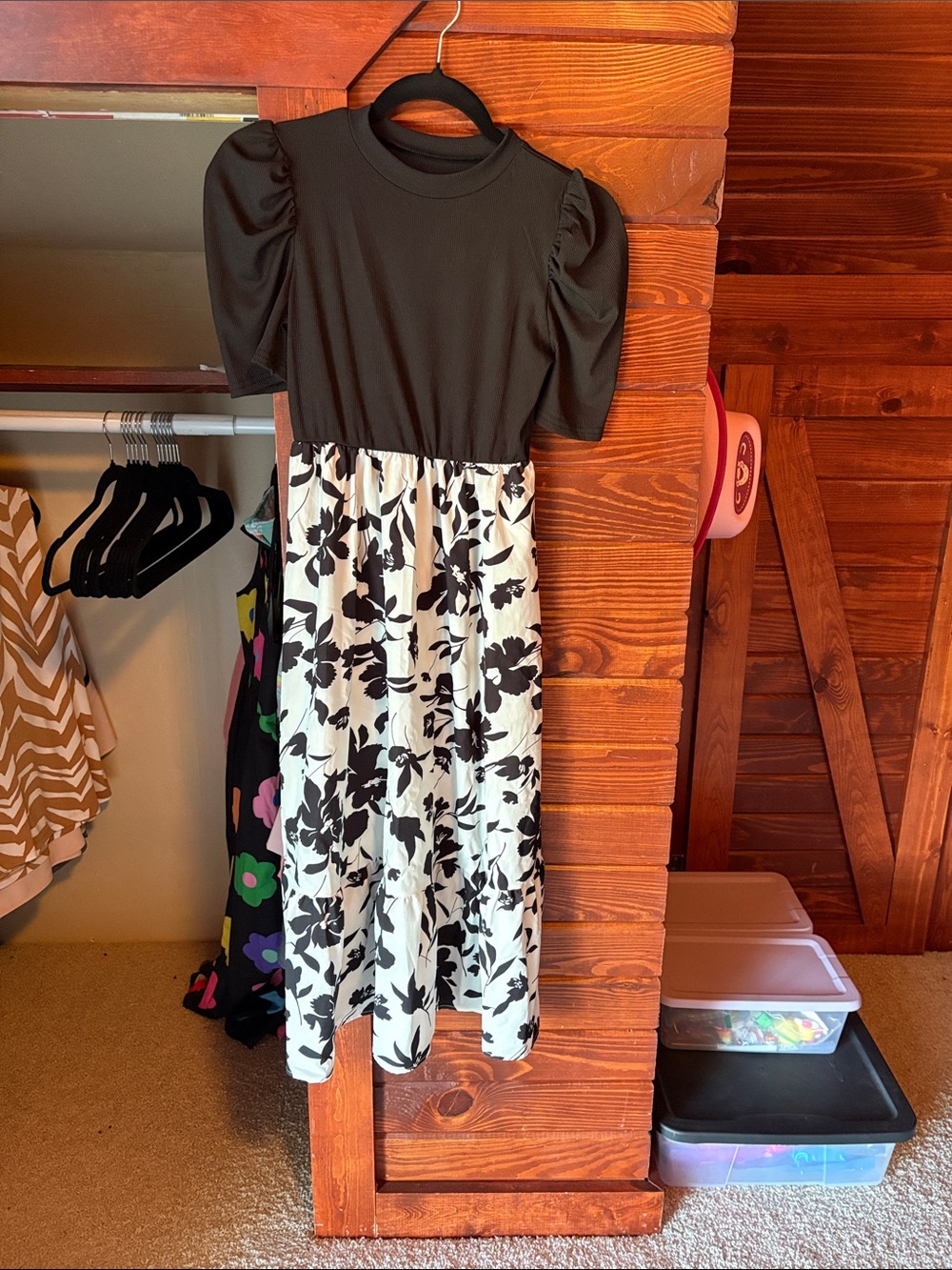 Black and White Floral Midi Dress for Kids